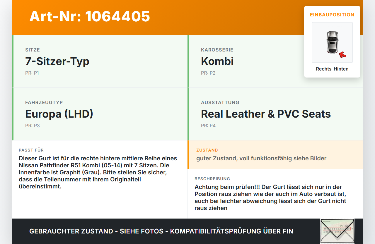 Nissan Pathfinder R51 05-14 Kombi Gurt Sicherheitsgurt Rechts Hinten mittlere Reihe Nissan Pathfinder R51 05-14... Vorschau 3