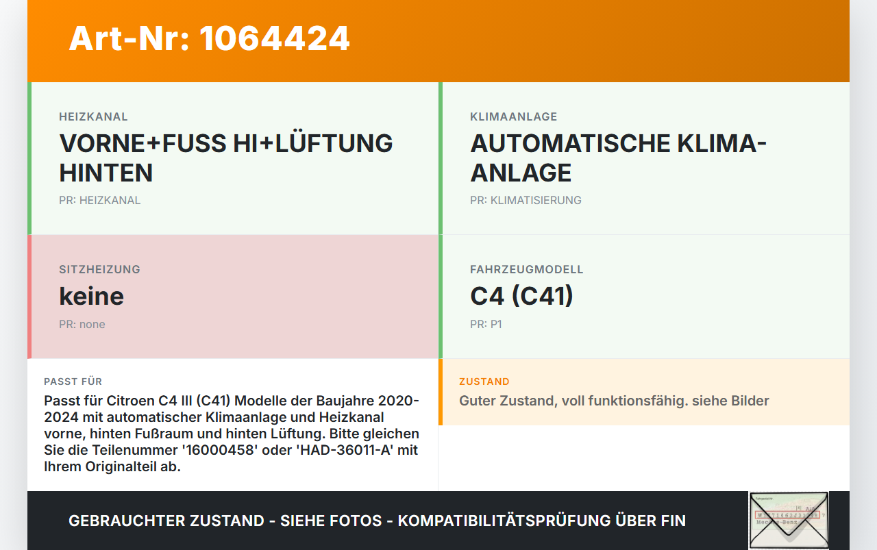 Citroen C4 III 20-24 Stellmotor für Heizung Gebläse Citroen C4 III 20-24 26.09.2024 16000458 HAD-36011-A gebraucht Vorschau 3