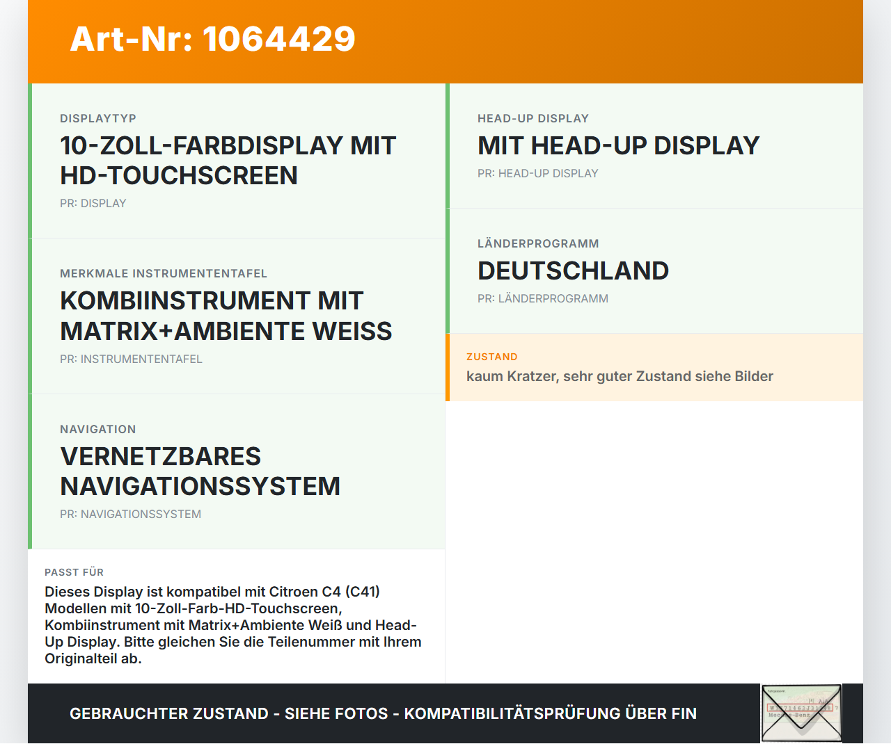 Citroen C4 III 20-24 Bildschirm Display Monitor Zähler Geschwindigkeitsmesser Citroen C4 III 20-24 26.09.2024... Vorschau 3