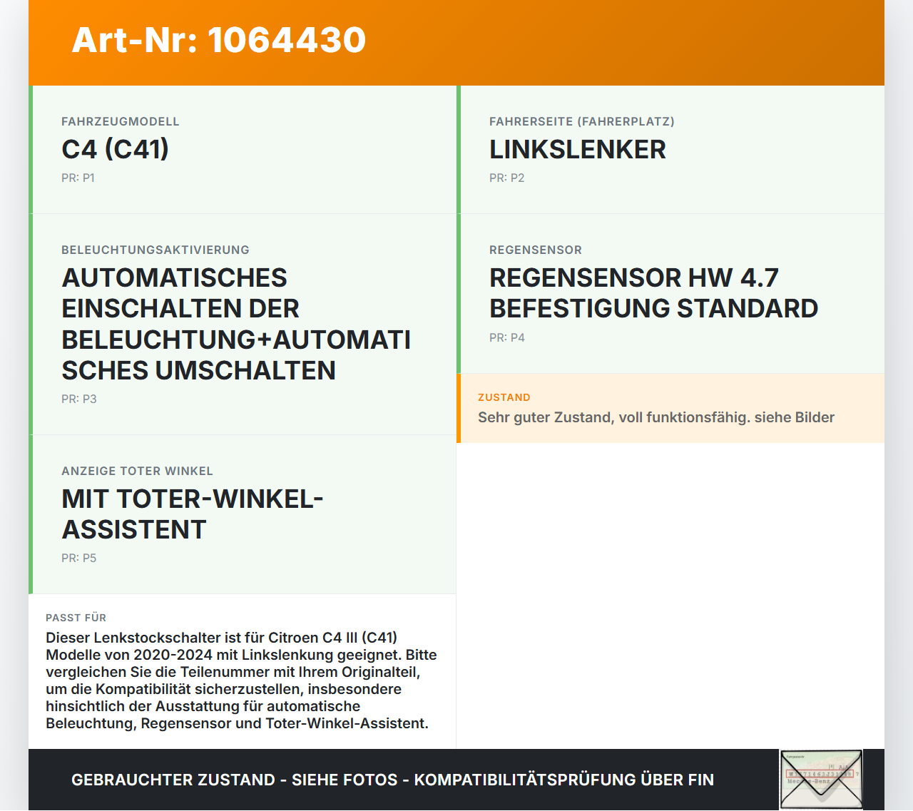 Citroen C4 III 20-24 Lenkstockschalter Blinker Wischer Kombischalter Citroen C4 III 20-24 26.09.2024 98519828ZD00... Vorschau 3