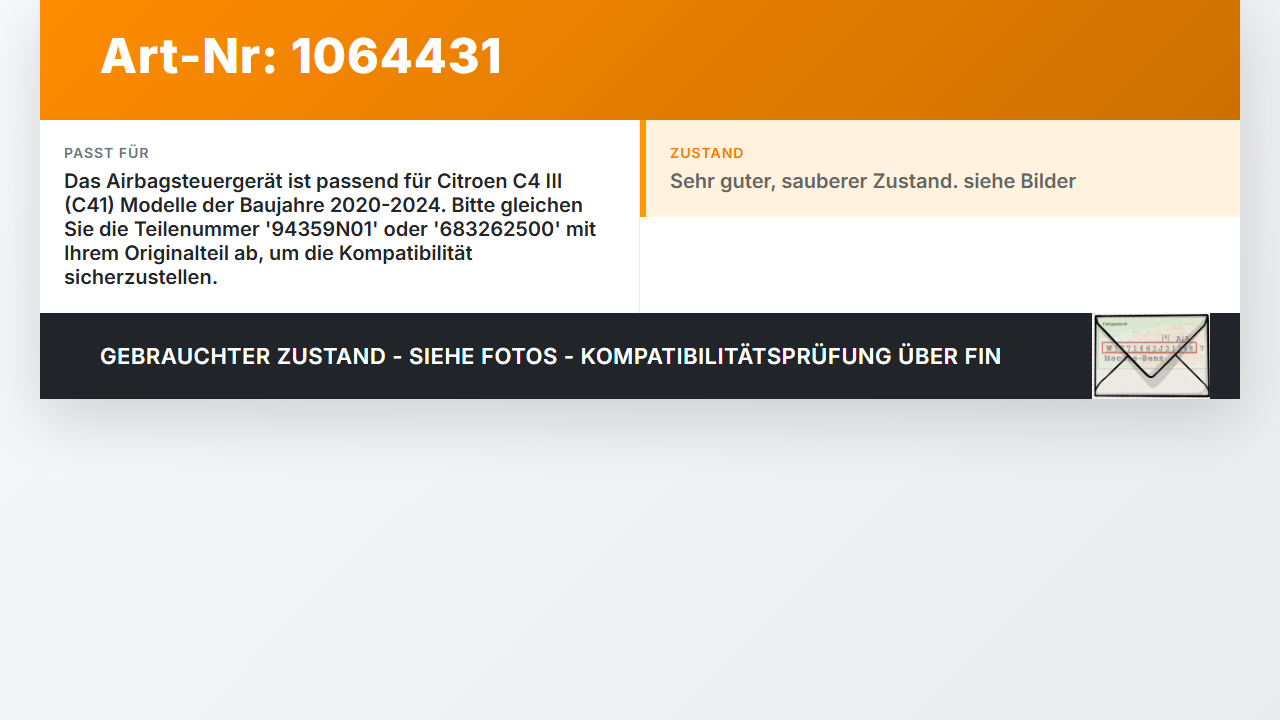 Citroen C4 III 20-24 Airbag Steuergerät Airbagsteuergerät Citroen C4 III 20-24 26.09.2024 9861258380 683262500... Vorschau 3