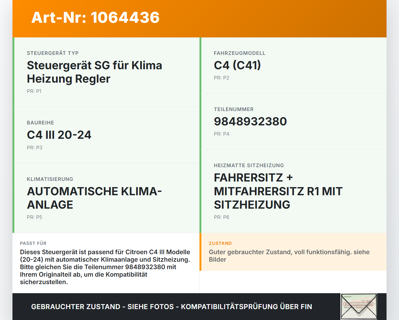 Citroen C4 III 20-24 Steuergerät SG für Klima Heizung Regler Citroen C4 III 20-24 26.09.2024 9848932380 gebraucht Vorschau 3