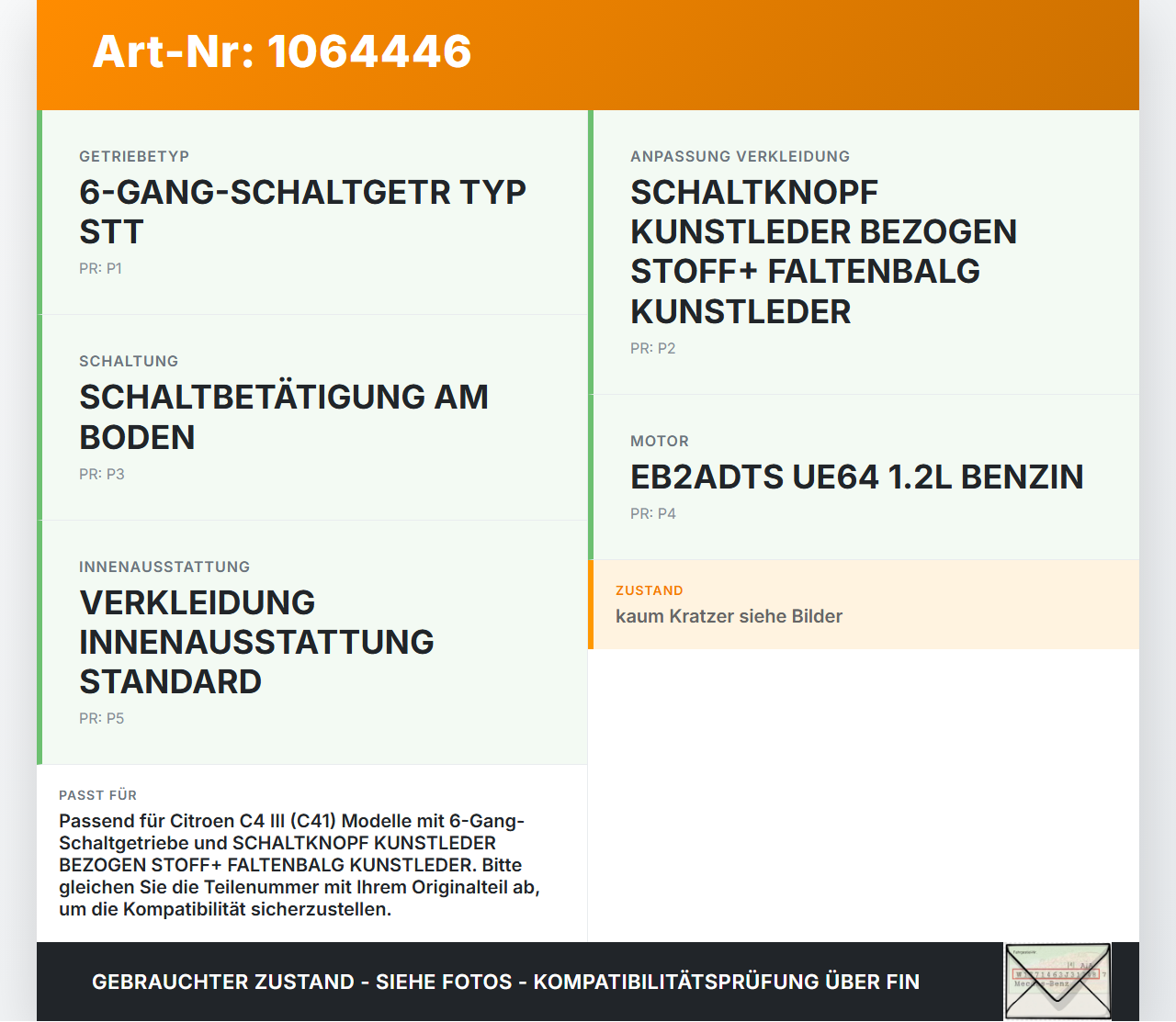 Citroen C4 III 20-24 1,2 74KW Schaltknauf 6G für Schalthebel Gangschalter Citroen C4 III 20-24 26.09.2024 gebraucht Vorschau 3