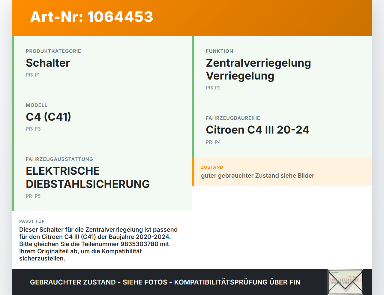 Citroen C4 III 20-24 Schalter Zentralverriegelung Verriegelung Citroen C4 III 20-24 26.09.2024 9835303780 gebraucht Vorschau 3