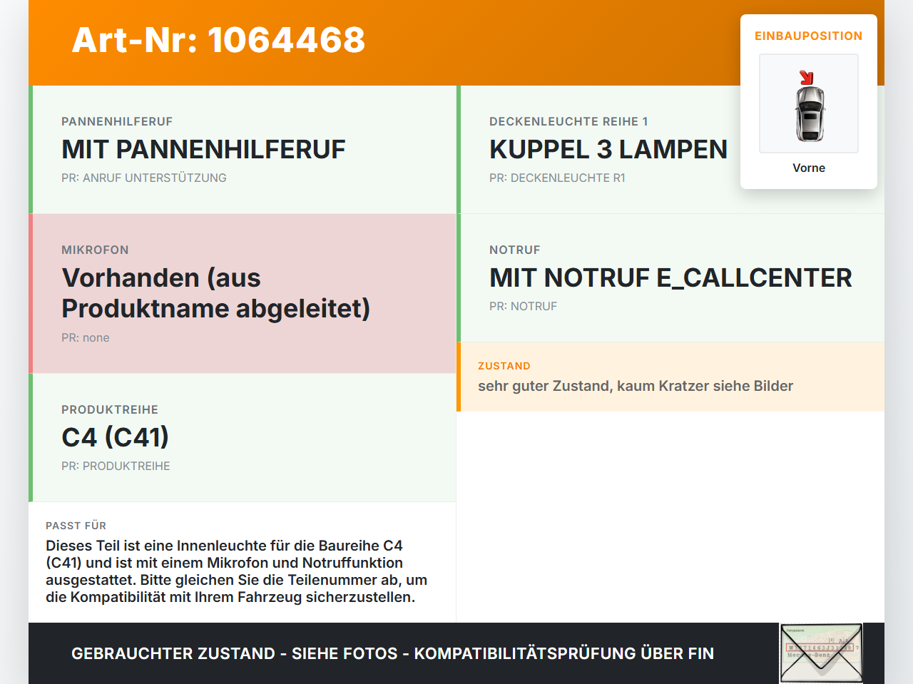 Citroen C4 III 20-24 Innenleuchte Innenraumleuchte Vorne mit Mikrofon Citroen C4 III 20-24 26.09.2024 98456740ZD00... Vorschau 3