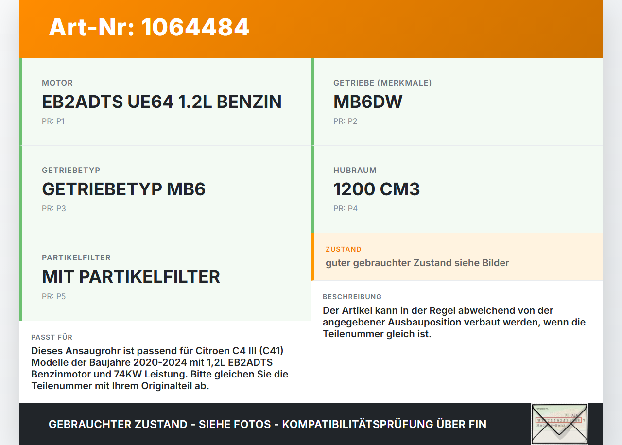 Citroen C4 III 20-24 1,2 74KW Ansaugrohr Ladeluftschlauch Luftschlauch Pos.1 Citroen C4 III 20-24 26.09.2024... Vorschau 3