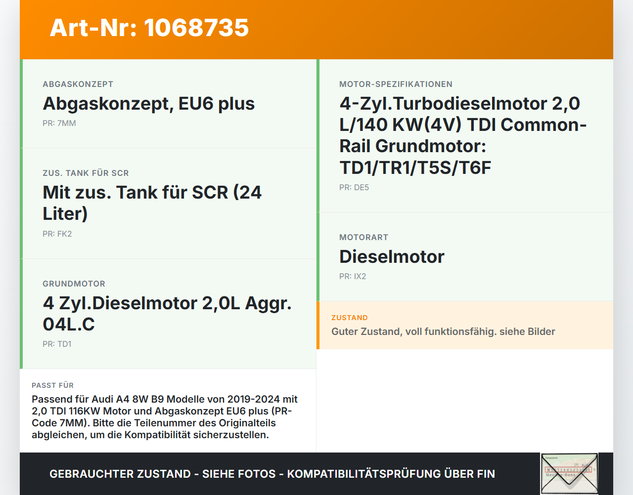 Audi A4 8W B9 19-24 TDI 2,0 116KW NOx Sensor Stickoxidsensor Abgassensor Audi A4 8W B9 19-24 18.12.2015 80A907807B... Vorschau 3