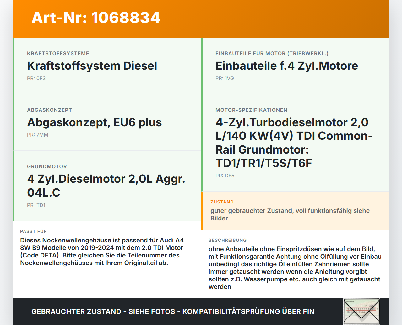 Audi A4 8W B9 19-24 TDI 2,0 116KW DETA Nockenwellengehäuse Nockenwellenmodul mit Nockenwellen Audi A4 8W B9 19-24... Vorschau 3