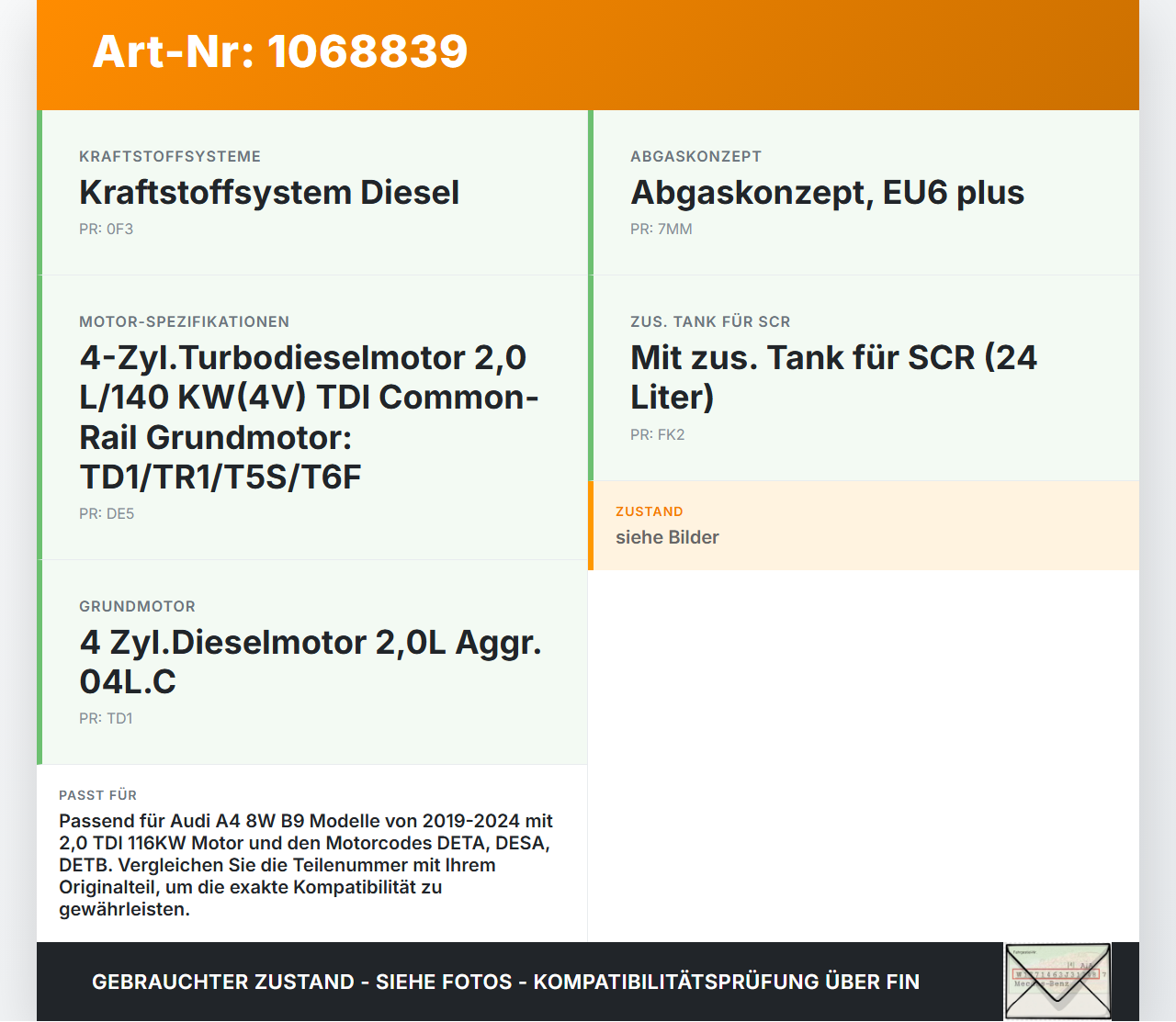 Audi A4 8W B9 19-24 TDI 2,0 116KW DETA Turbolader Turbo Abgasturbolader Audi A4 8W B9 19-24 18.12.2015 04L253056H... Vorschau 3