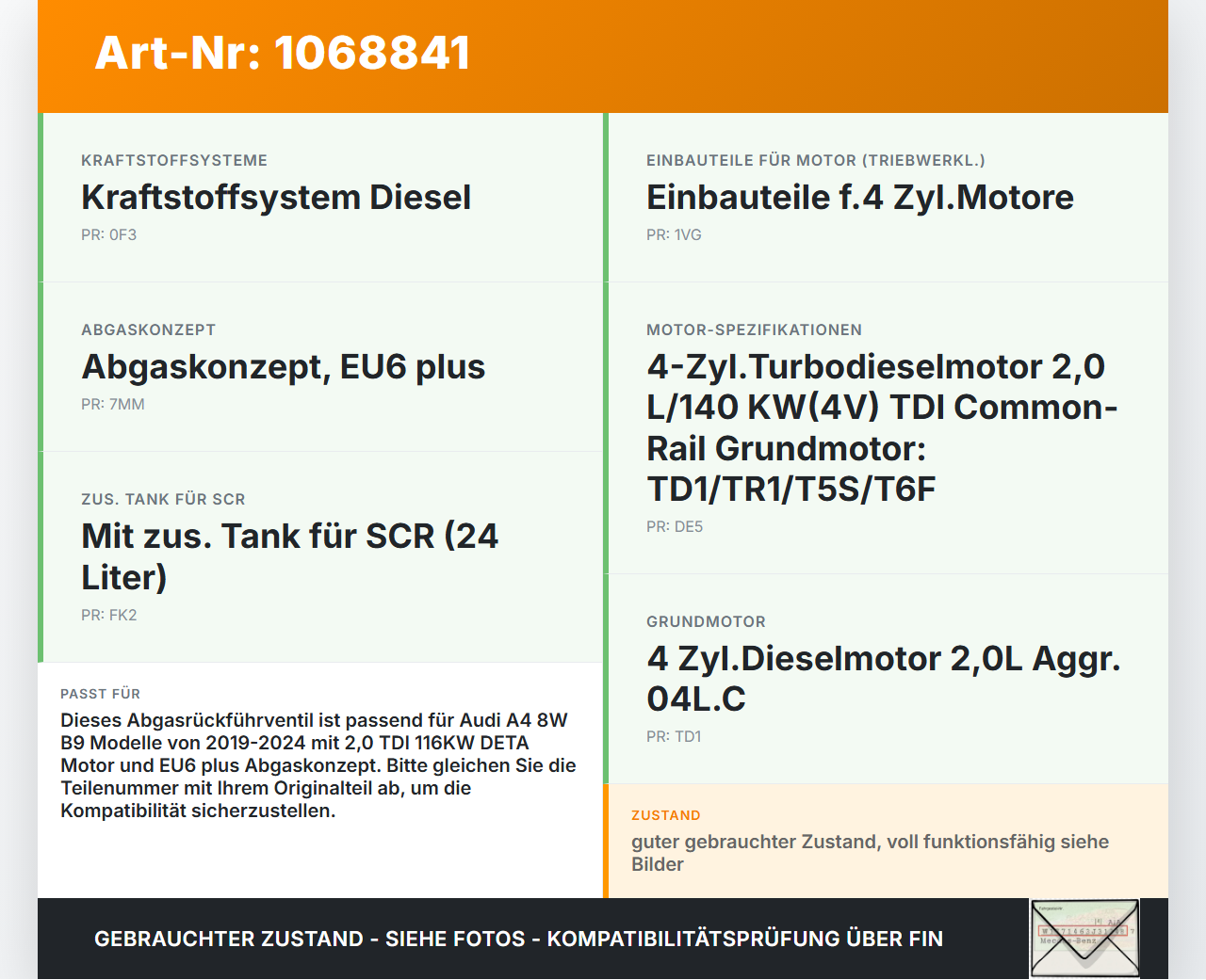 Audi A4 8W B9 19-24 TDI 2,0 116KW DETA Abgasrückführventil Audi A4 8W B9 19-24 18.12.2015 04L131501S V29062884B... Vorschau 3