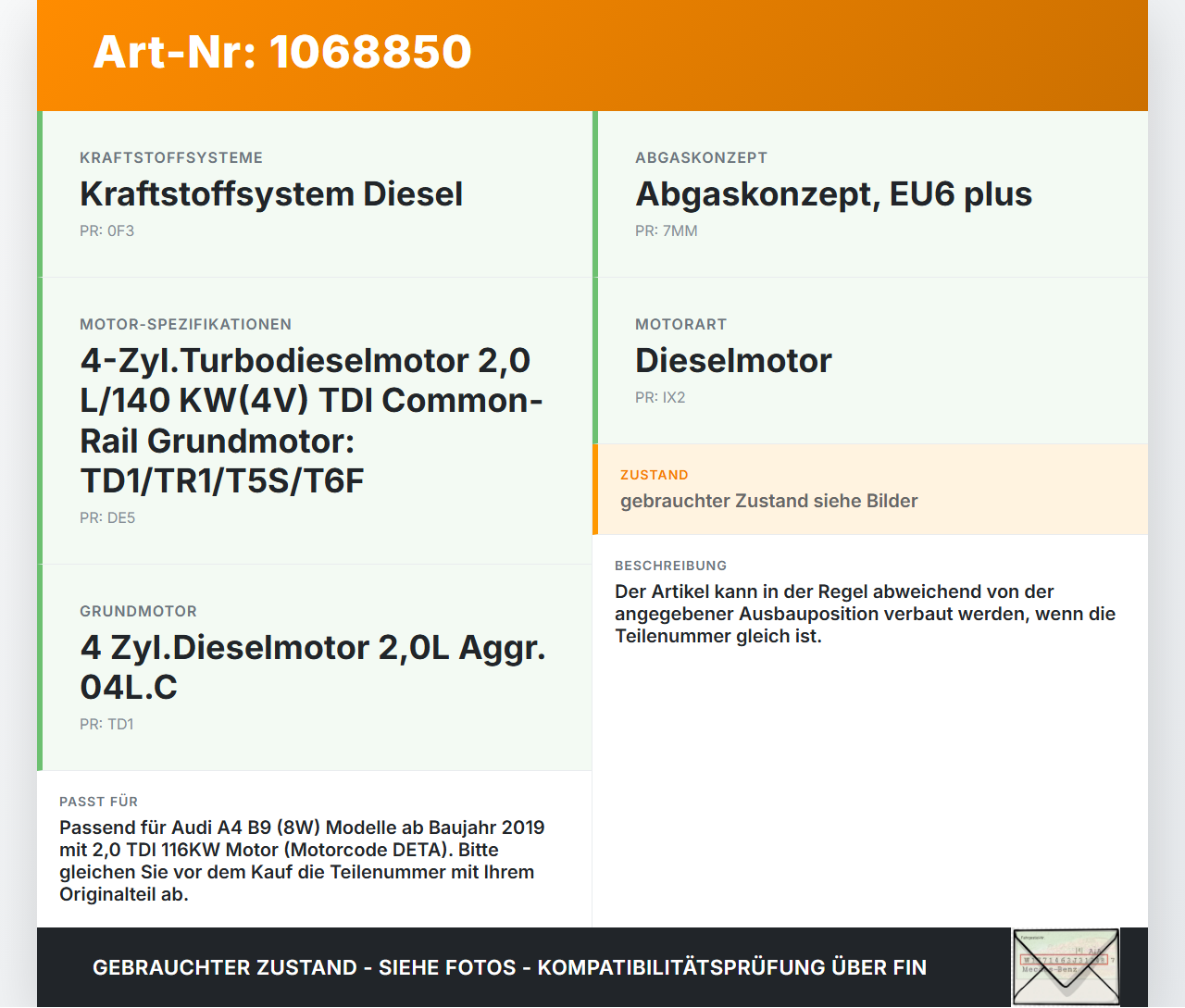 Audi A4 8W B9 19-24 TDI 2,0 116KW Einspritzdüse Einspritzventil Zyl.1 Audi A4 8W B9 19-24 18.12.2015 04L130277P... Vorschau 3