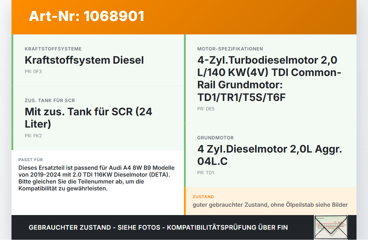 Audi A4 8W B9 19-24 TDI 2,0 116KW Ölführung Ölleitung Audi A4 8W B9 19-24 18.12.2015 04L103634 gebraucht Vorschau 3