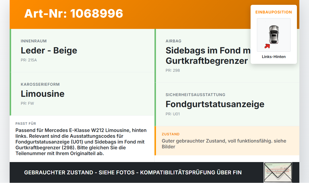 Mercedes E250 W212 13-16 Lim Gurtschloss Links Hinten Mercedes E250 W212 13-16 17.09.2013 A2128601969 gebraucht Vorschau 3