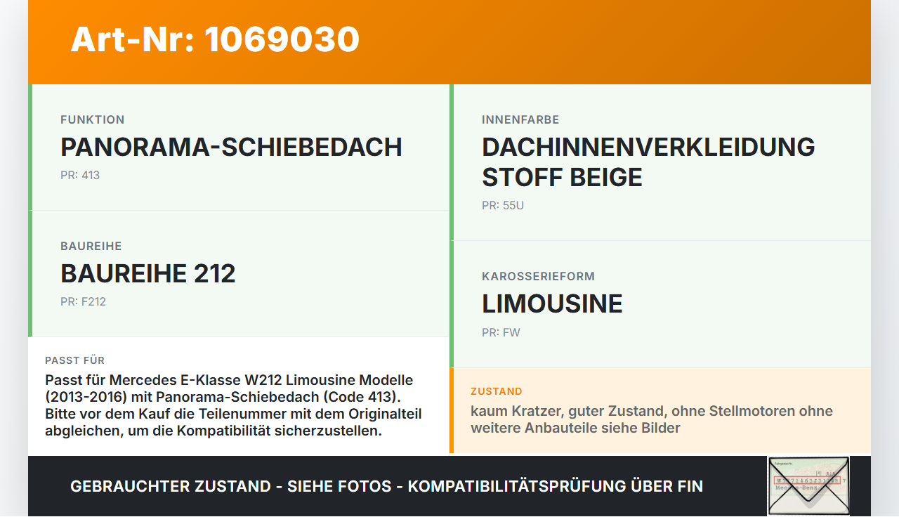 Mercedes E250 W212 13-16 Panoramadach Schiebedach Glasdach Mercedes E250 W212 13-16 17.09.2013 A2127803329... Vorschau 3