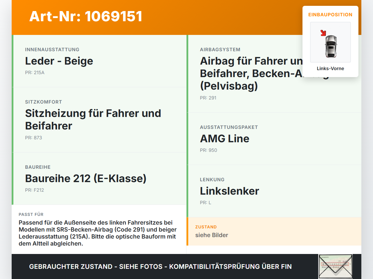 Mercedes E250 W212 13-16 Blende Innen Auflage Applikation SRS für Fahrer Sitz Links Vorne Aussen Mercedes E250 W212... Vorschau 3