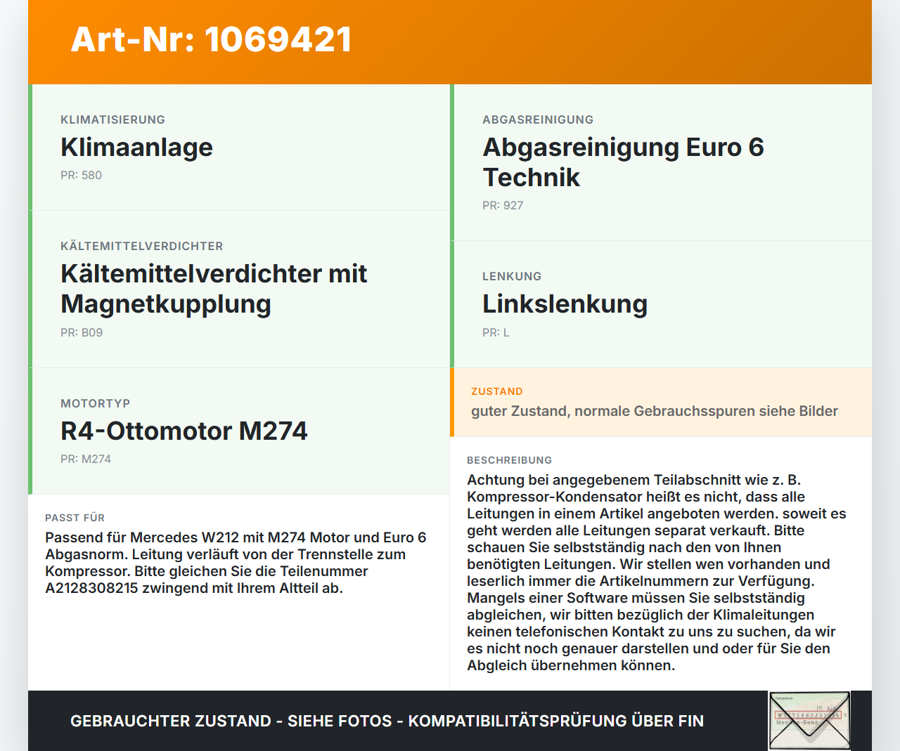 Mercedes E250 W212 13-16 2,0 155KW Klimaschlauch Klimaleitung Mercedes E250 W212 13-16 17.09.2013 A2128308215... Vorschau 3