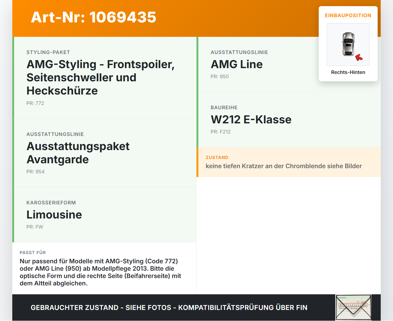 Mercedes E250 W212 13-16 2,0 155KW Auspuffblende Endrohr Blende Chrom Rechts Hinten Mercedes E250 W212 13-16... Vorschau 3