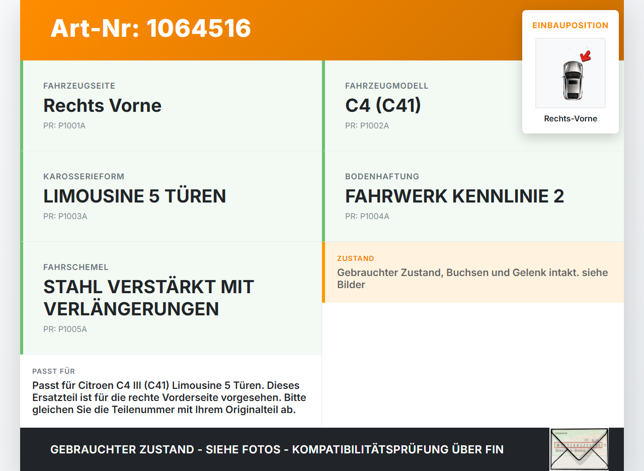 Citroen C4 III 20-24 SchräghLim Querlenker Rechts Vorne Citroen C4 III 20-24 26.09.2024 6725899D 419003202 7A7Q01... Vorschau 3