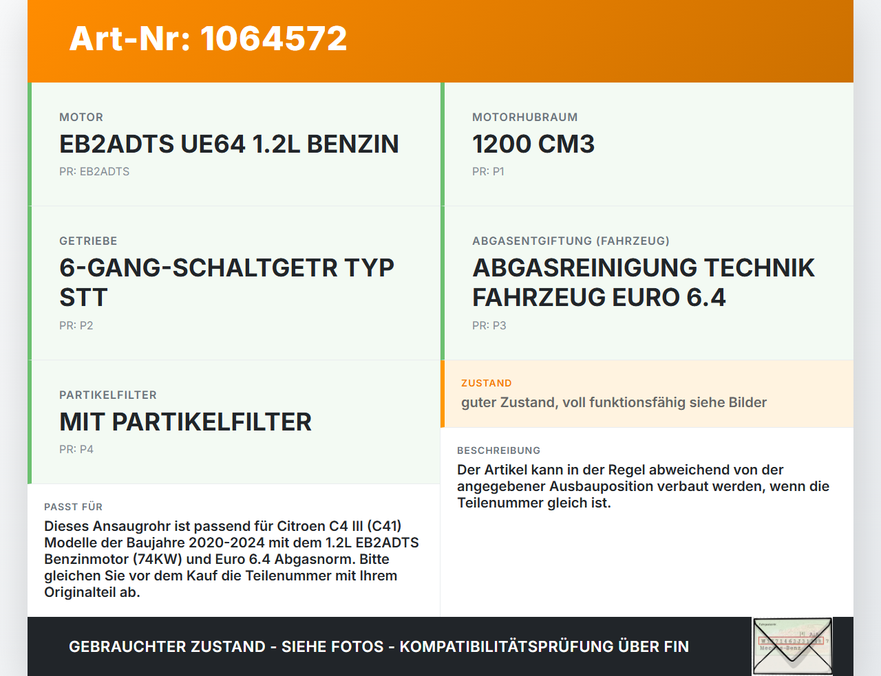 Citroen C4 III 20-24 1,2 74KW Ansaugrohr Ladeluftschlauch Luftschlauch Pos.1 Citroen C4 III 20-24 26.09.2024... Vorschau 3