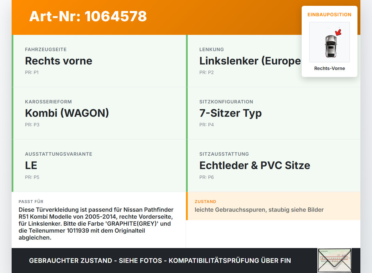 Nissan Pathfinder R51 05-14 Kombi Türverkleidung Türpappe Rechts Vorne Nissan Pathfinder R51 05-14 12.08.2005... Vorschau 3