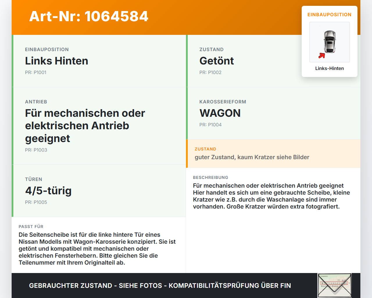 Nissan Pathfinder R51 05-14 Kombi Seitenscheibe LHK für Türscheibe Fenster Links Hinten Orig. getönt Nissan... Vorschau 3