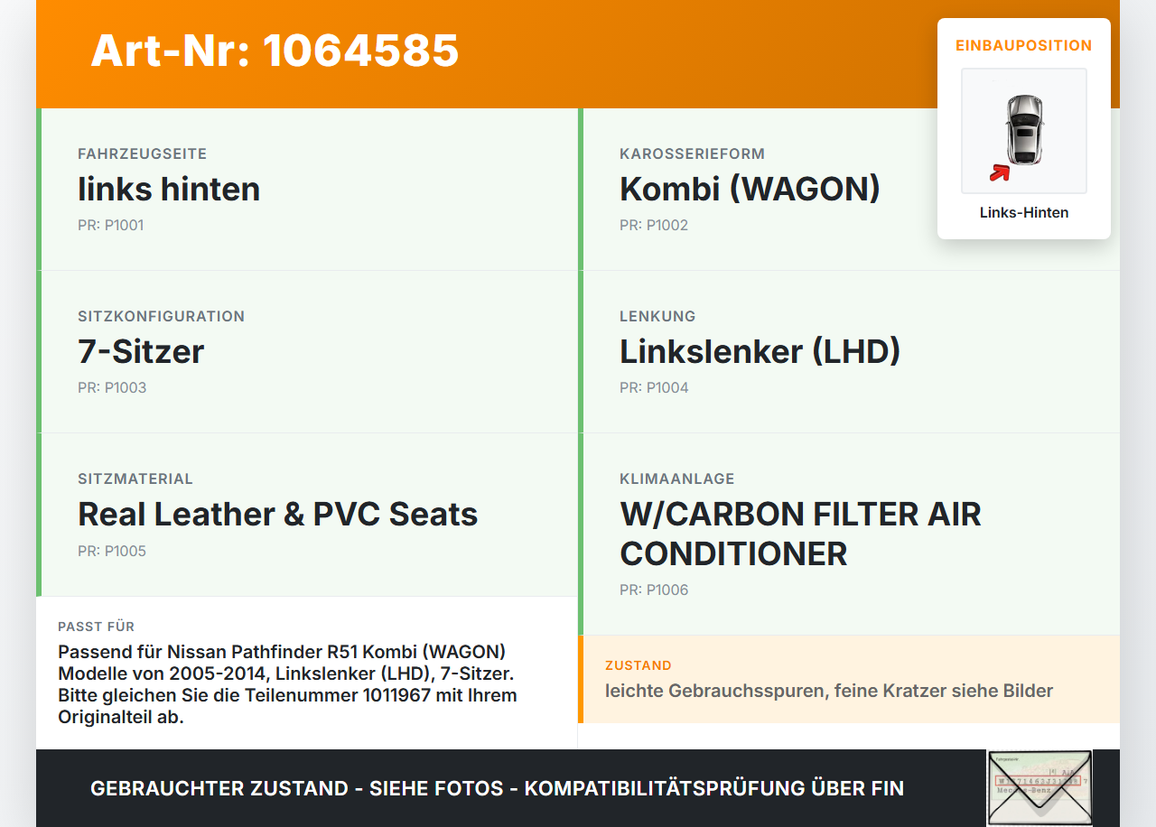 Nissan Pathfinder R51 05-14 Kombi Türverkleidung Türpappe Links Hinten Nissan Pathfinder R51 05-14 12.08.2005... Vorschau 3