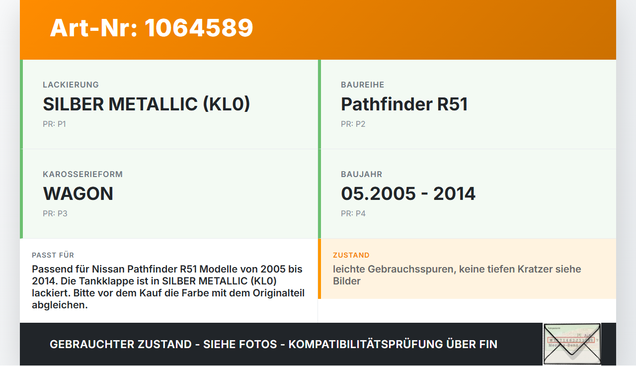 Nissan Pathfinder R51 05-14 Tankdeckel Tankklappe KL0 Nissan Pathfinder R51 05-14 12.08.2005 gebraucht Vorschau 3
