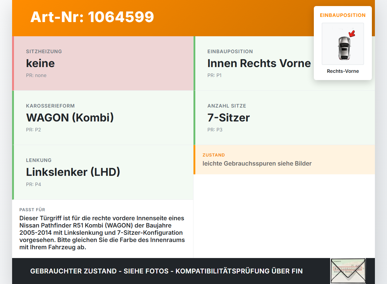 Nissan Pathfinder R51 05-14 Kombi Türgriff Griff Innen Rechts Vorne Nissan Pathfinder R51 05-14 12.08.2005 gebraucht Vorschau 3