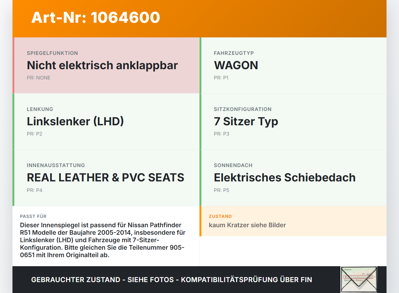 Nissan Pathfinder R51 05-14 Innenspiegel Rückspiegel Spiegel Innen Nissan Pathfinder R51 05-14 12.08.2005... Vorschau 3