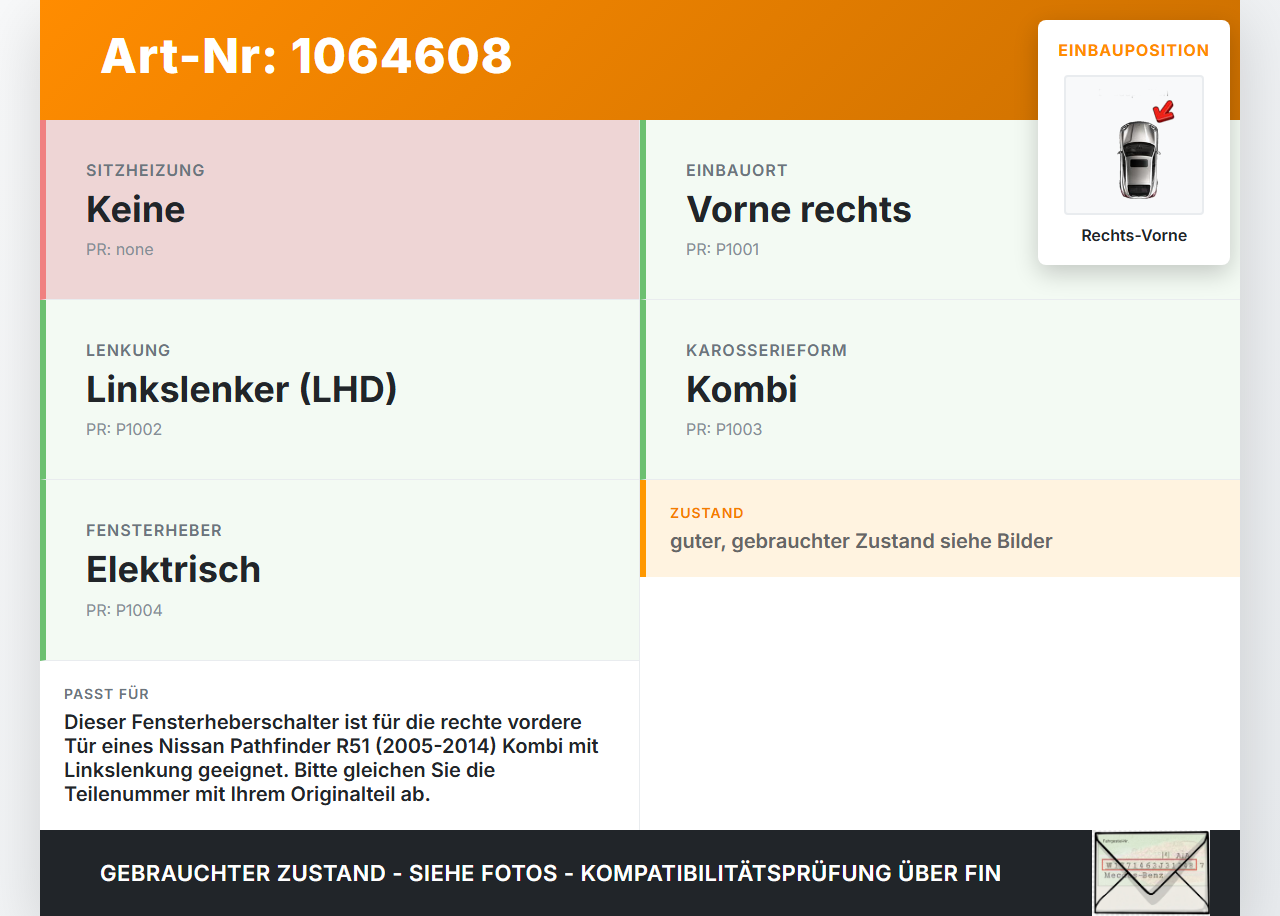 Nissan Pathfinder R51 05-14 Kombi Fensterheberschalter Schalter Rechts Vorne Nissan Pathfinder R51 05-14 12.08.2005... Vorschau 3
