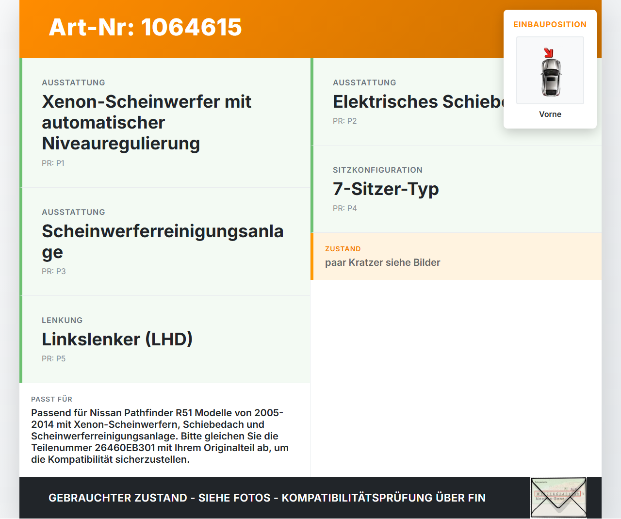 Nissan Pathfinder R51 05-14 Innenleuchte Innenraumleuchte Vorne Nissan Pathfinder R51 05-14 12.08.2005 26460EB301... Vorschau 3