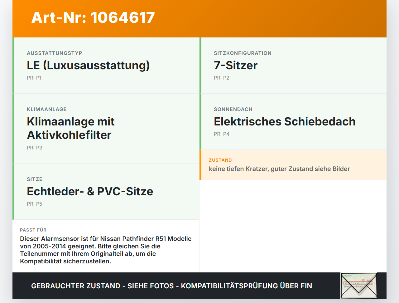 Nissan Pathfinder R51 05-14 Alarmanlage Alarm Sensor Innenraumsensor Nissan Pathfinder R51 05-14 12.08.2005 1700384... Vorschau 3