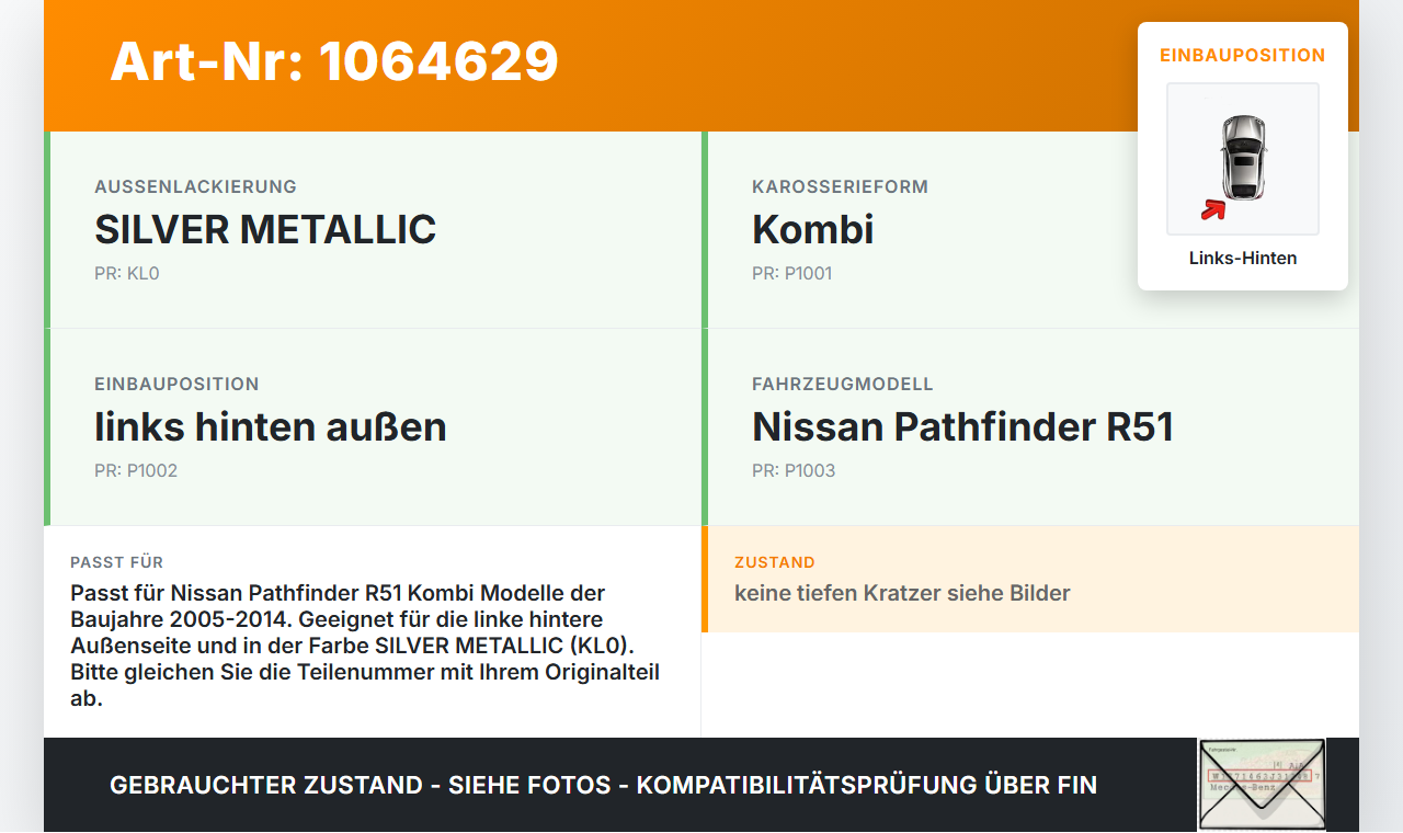 Nissan Pathfinder R51 05-14 Kombi Türgriff Griff aussen Links Hinten KL0 Nissan Pathfinder R51 05-14 12.08.2005... Vorschau 3