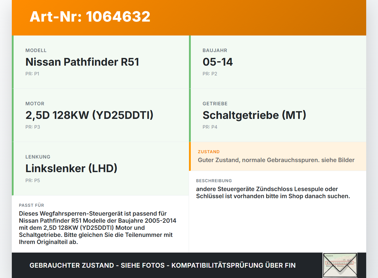 Nissan Pathfinder R51 05-14 2,5D 128KW Wegfahrsperre ECU Steuergerät Nissan Pathfinder R51 05-14 12.08.2005... Vorschau 3