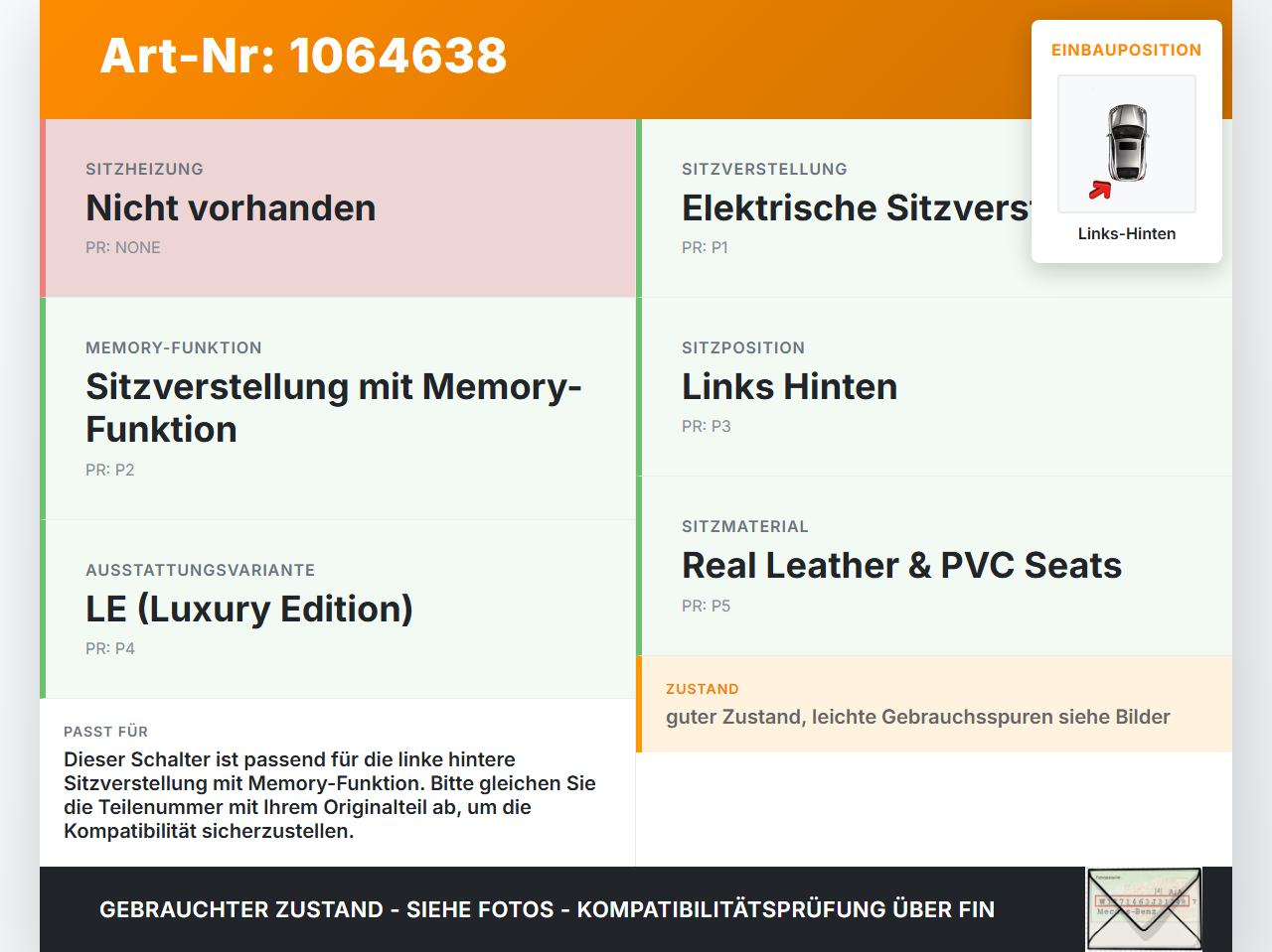 Nissan Pathfinder R51 05-14 Schalter Links Hinten für Sitzverstellung Memory Nissan Pathfinder R51 05-14 12.08.2005... Vorschau 3