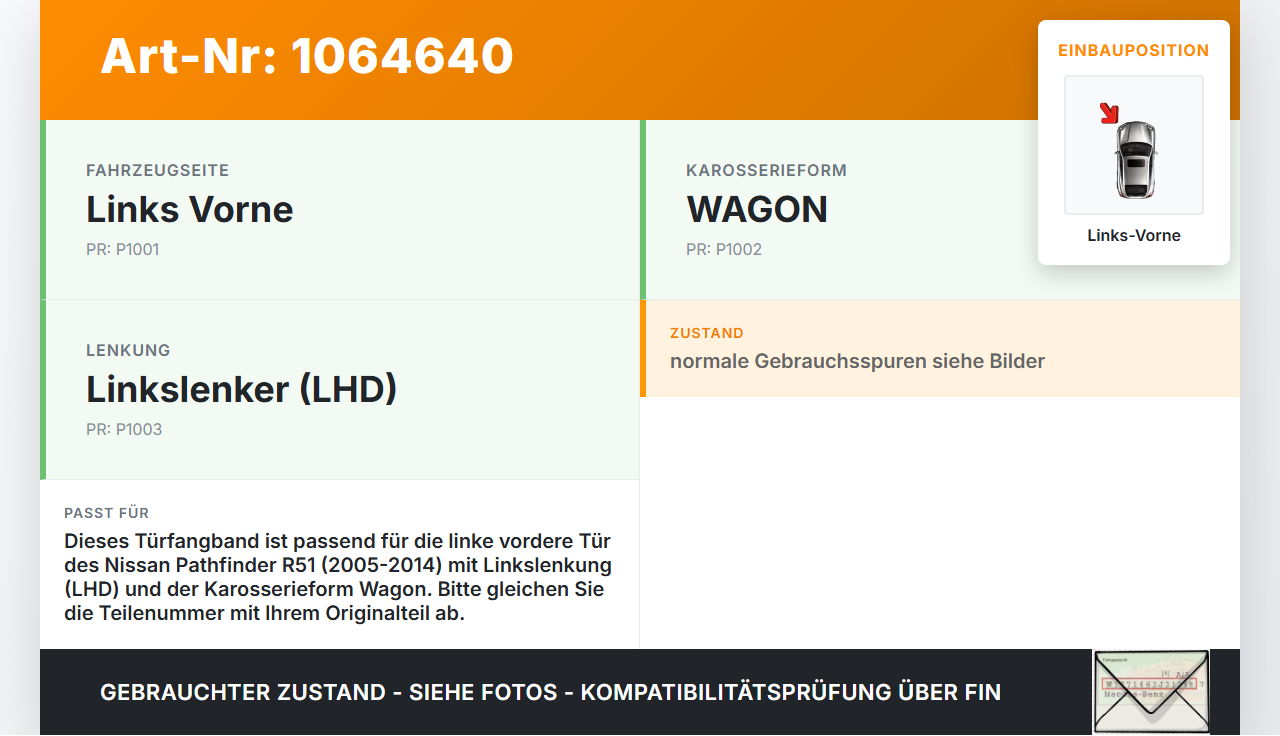 Nissan Pathfinder R51 05-14 Kombi Türfangband Türbremse Türanschlag Links Vorne Nissan Pathfinder R51 05-14... Vorschau 3