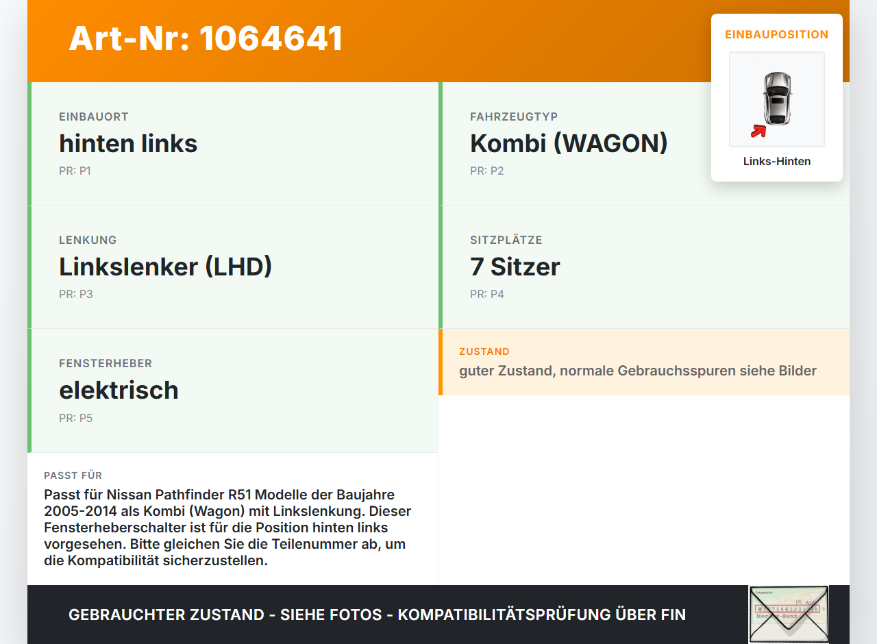 Nissan Pathfinder R51 05-14 Kombi Fensterheberschalter Schalter Links Hinten Nissan Pathfinder R51 05-14 12.08.2005... Vorschau 3
