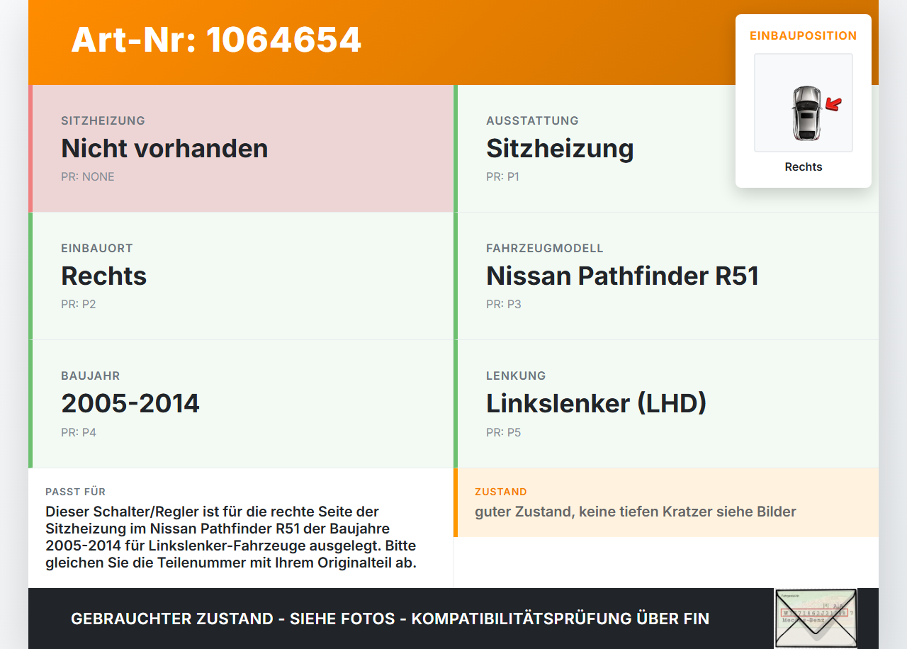 Nissan Pathfinder R51 05-14 Schalter Regler für Sitzheizung Rechts Nissan Pathfinder R51 05-14 12.08.2005 gebraucht Vorschau 3