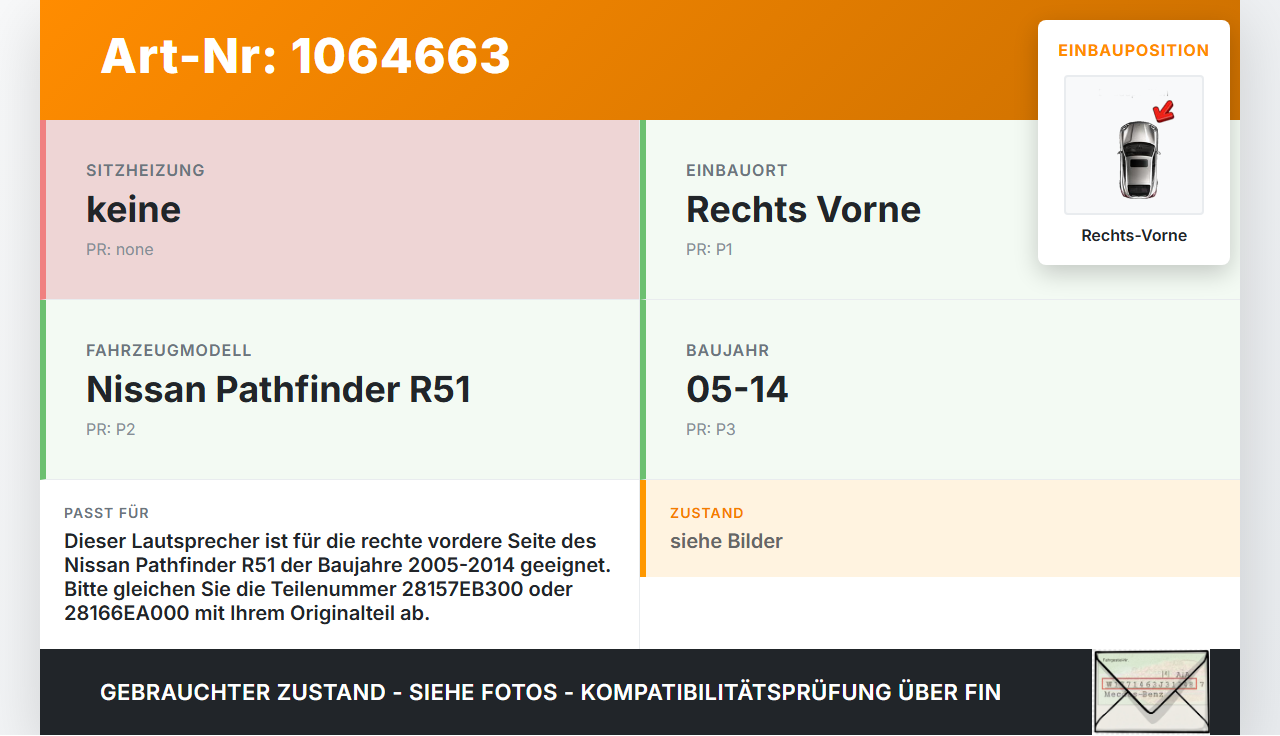 Nissan Pathfinder R51 05-14 Lautsprecher Rechts Vorne Nissan Pathfinder R51 05-14 12.08.2005 28157EB300 28166EA000... Vorschau 3