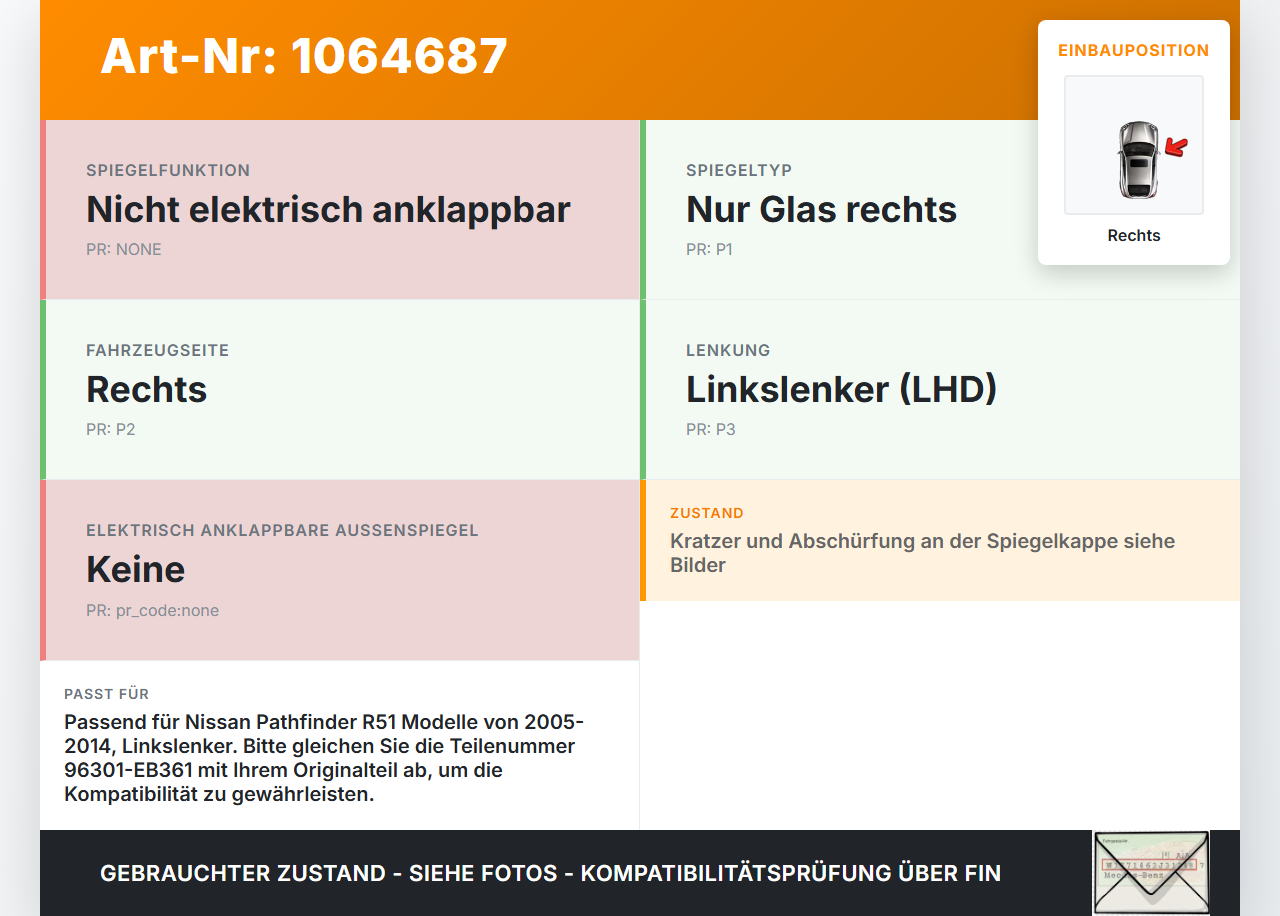 Nissan Pathfinder R51 05-14 Spiegel Aussenspiegel nur Glas Rechts Nissan Pathfinder R51 05-14 12.08.2005... Vorschau 3