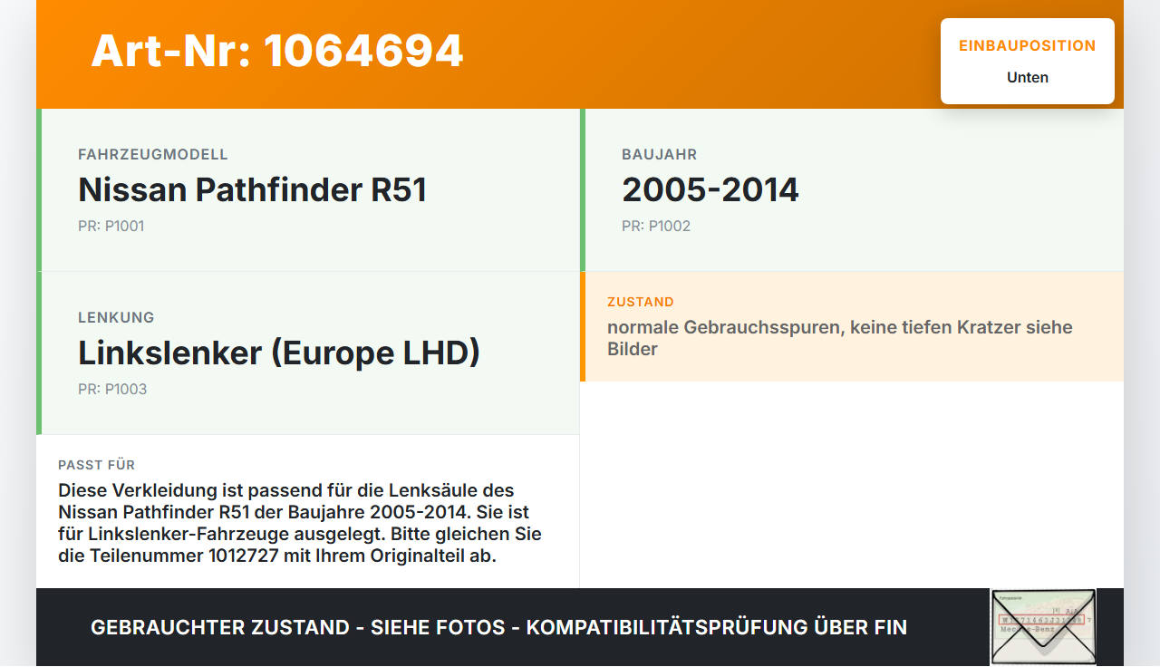 Nissan Pathfinder R51 05-14 Verkleidung Abdeckung Unten für Lenksäule Nissan Pathfinder R51 05-14 12.08.2005... Vorschau 3