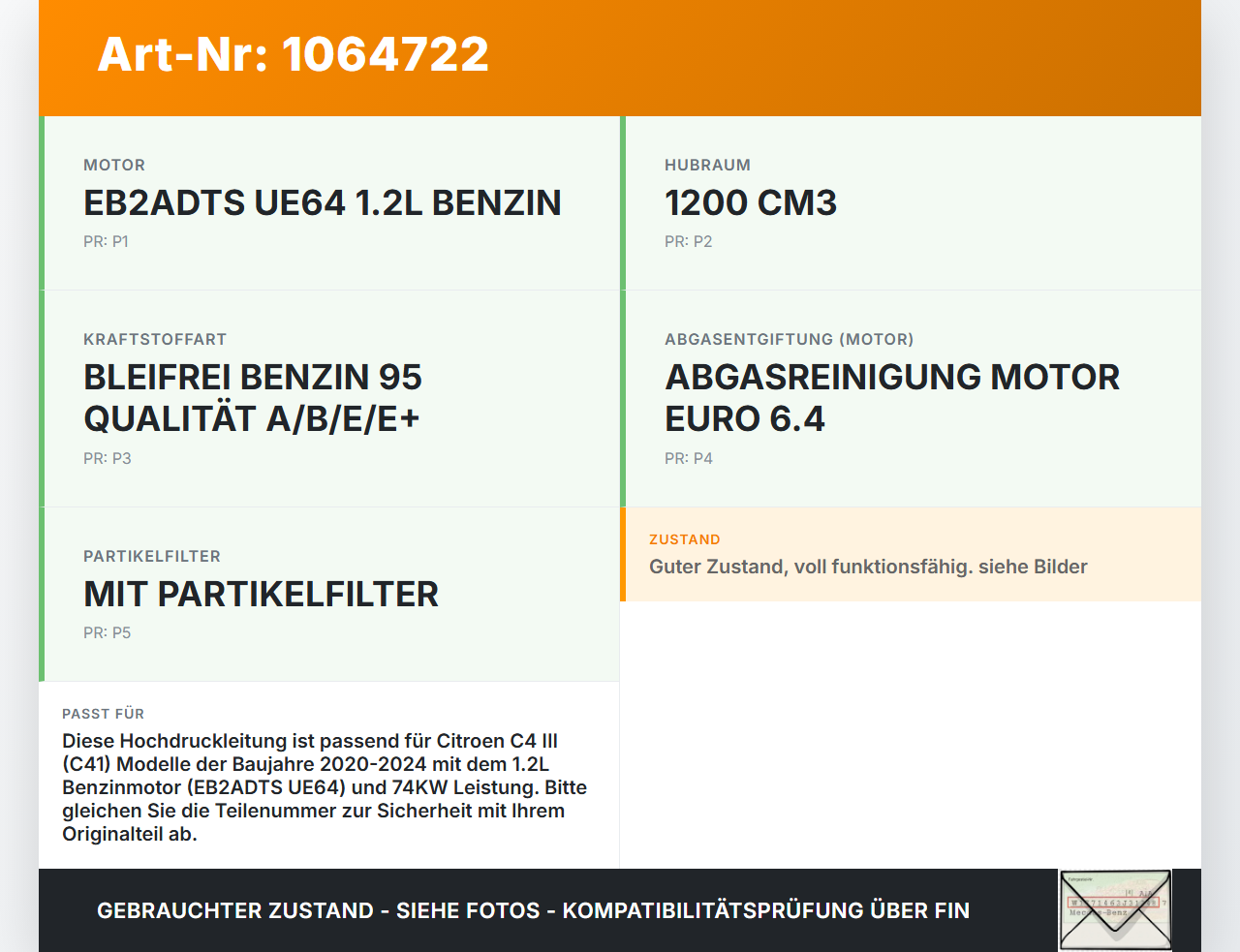 Citroen C4 III 20-24 1,2 74KW Hochdruck Leitung Kraftstoffleitung Citroen C4 III 20-24 26.09.2024 gebraucht Vorschau 3