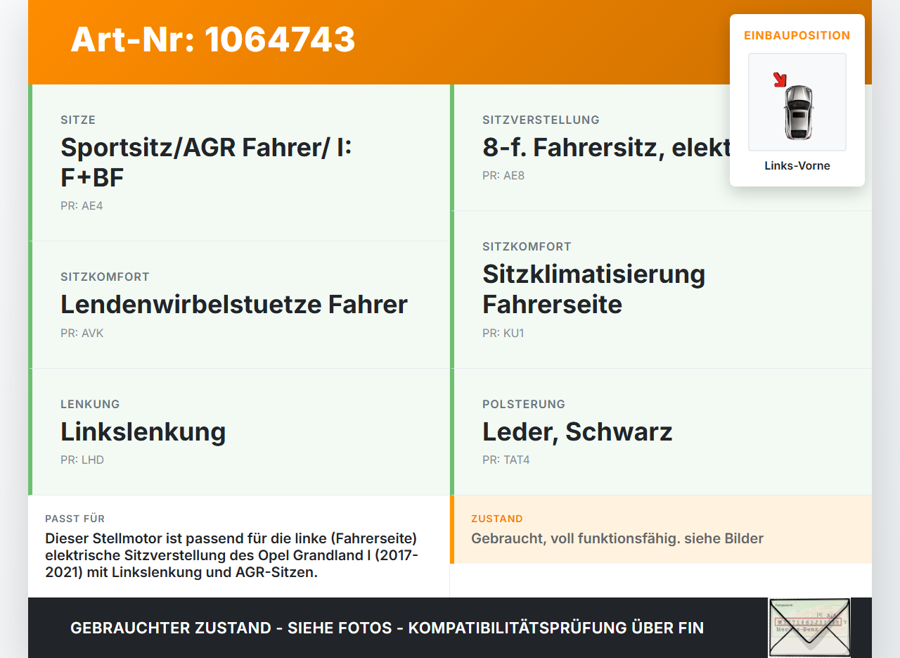 Opel Grandland I 17-21 Stellmotor Antrieb für Sitz Verstellung Links Vorne Opel Grandland I 17-21 29.03.2018... Vorschau 3