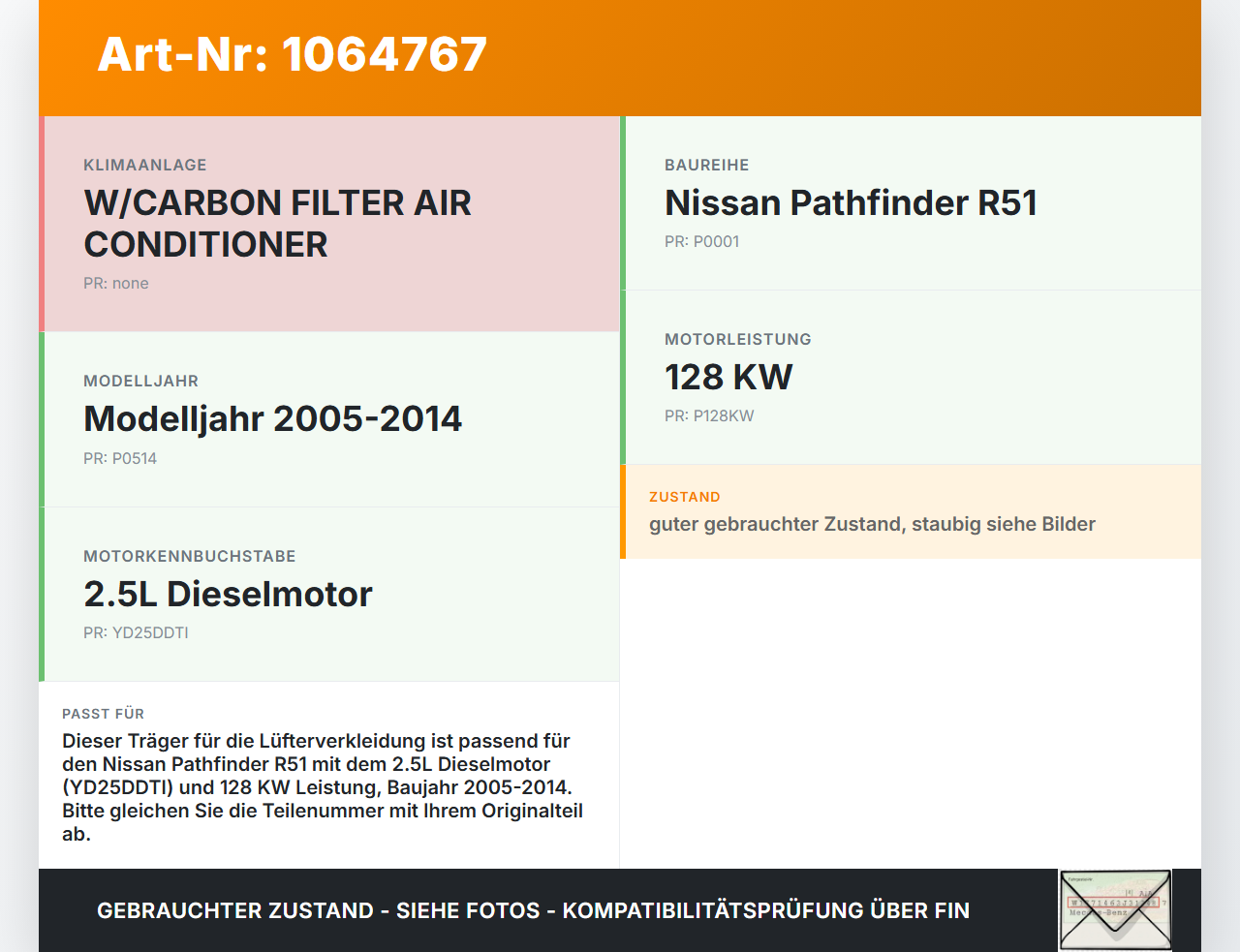 Nissan Pathfinder R51 05-14 2,5D 128KW Träger Verkleidung für Lüfter Lüfterzarge Nissan Pathfinder R51 05-14... Vorschau 3