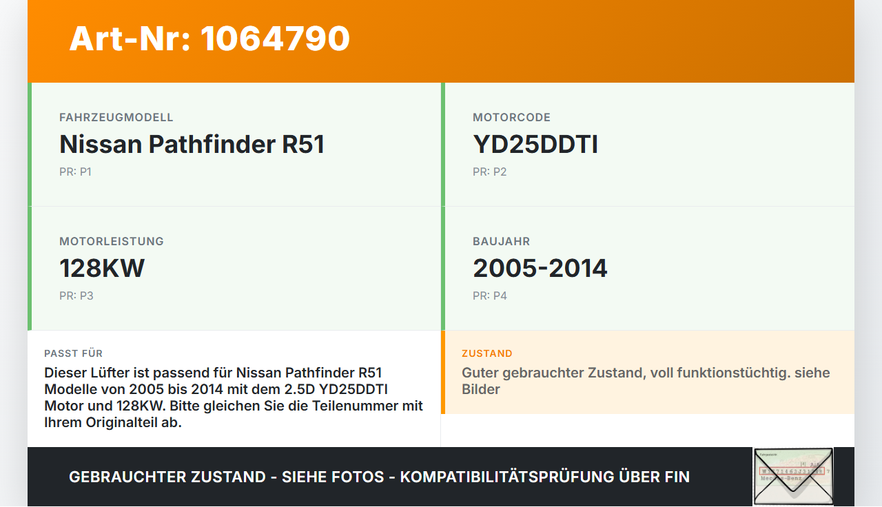 Nissan Pathfinder R51 05-14 2,5D 128KW Lüfter Ventilator f. Kühler Nissan Pathfinder R51 05-14 12.08.2005... Vorschau 3