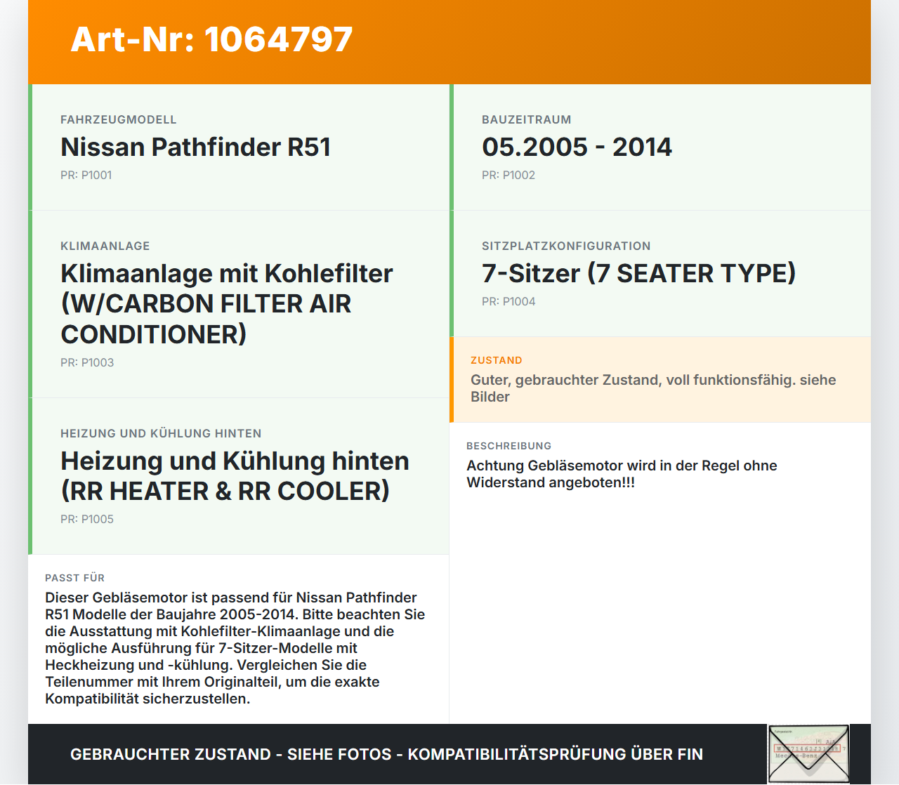 Nissan Pathfinder R51 05-14 Gebläsemotor Lüftermotor Heizungsgebläse Nissan Pathfinder R51 05-14 12.08.2005... Vorschau 3