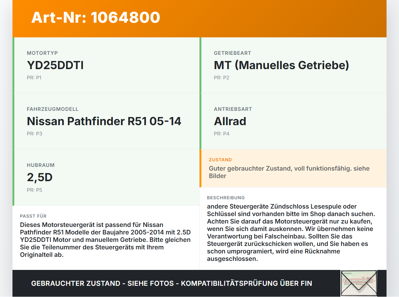 Nissan Pathfinder R51 05-14 2,5D 128KW Steuergerät ECU für Motor Motorsteuergerät Nissan Pathfinder R51 05-14... Vorschau 3