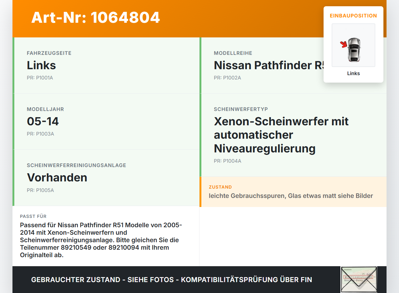 Nissan Pathfinder R51 05-14 Nebelscheinwerfer Links orig. Nissan Pathfinder R51 05-14 12.08.2005 26154-EA500... Vorschau 3