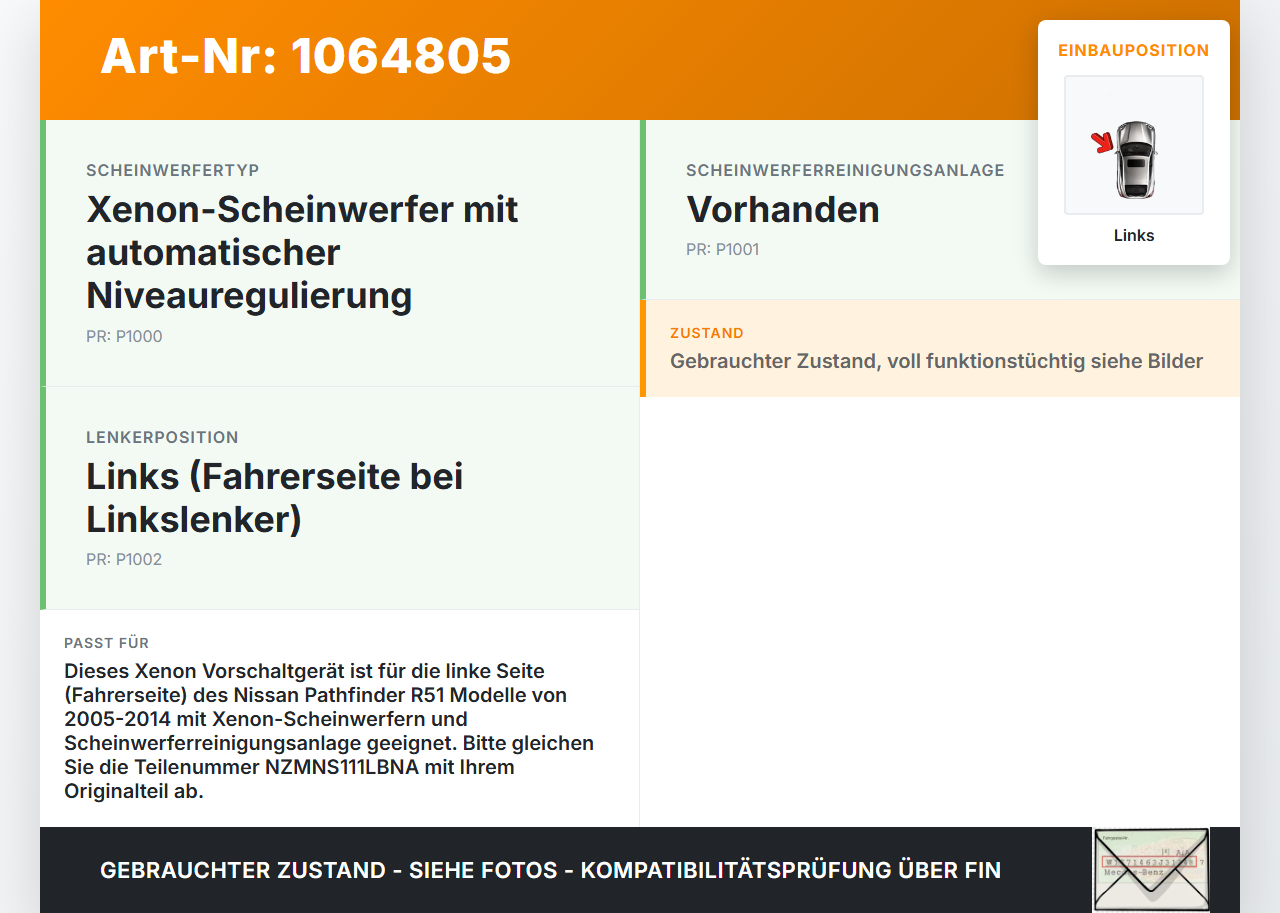 Nissan Pathfinder R51 05-14 Xenon Vorschaltgerät Links Nissan Pathfinder R51 05-14 12.08.2005 NZMNS111LBNA gebraucht Vorschau 3