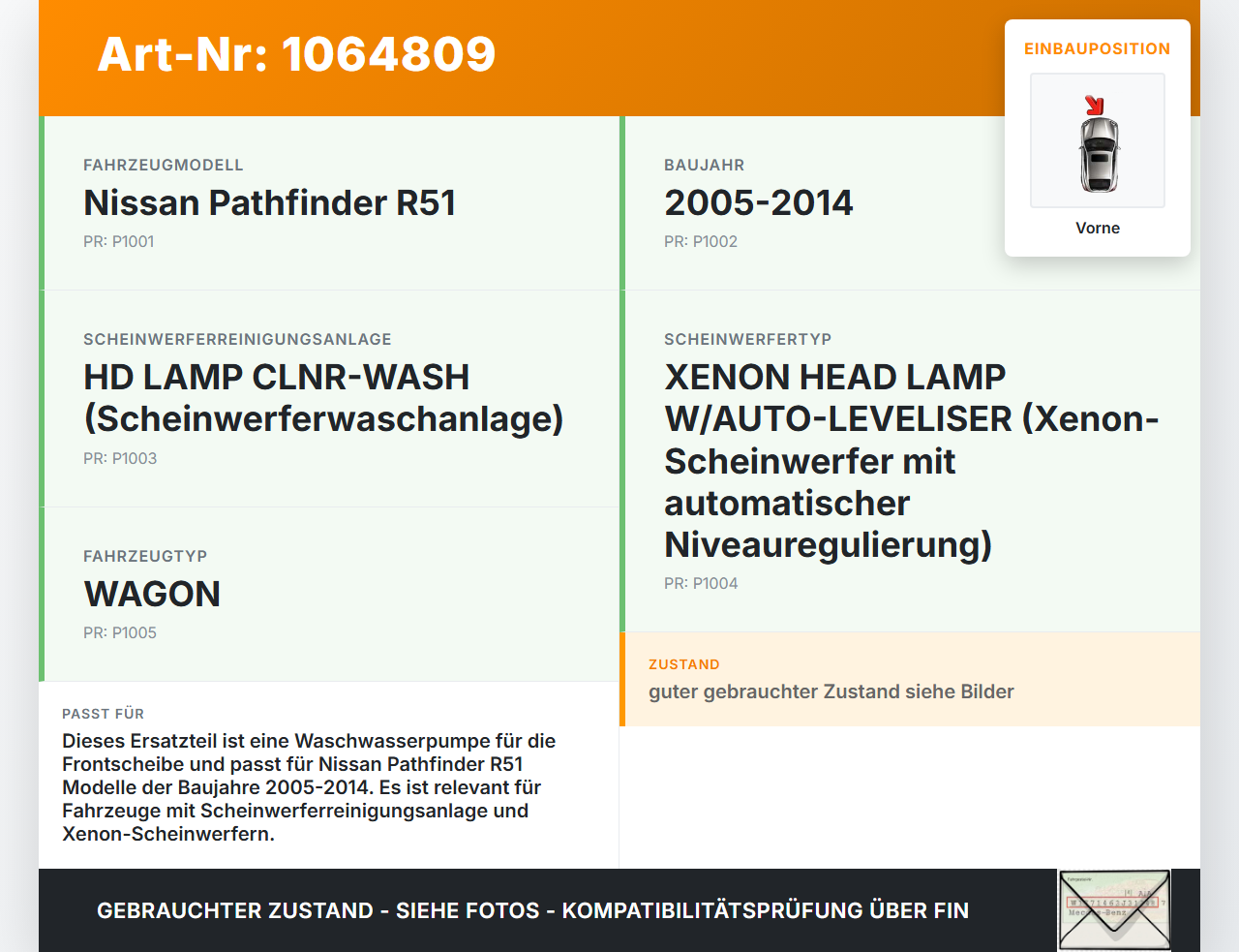 Nissan Pathfinder R51 05-14 Waschwasserpumpe Wischwasserpumpe Waschpumpe Vorne Nissan Pathfinder R51 05-14... Vorschau 3
